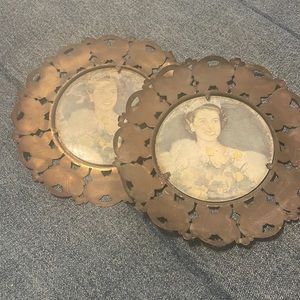Queen Elizabeth Vintage Brass Plaques SET OF TWO - RARE